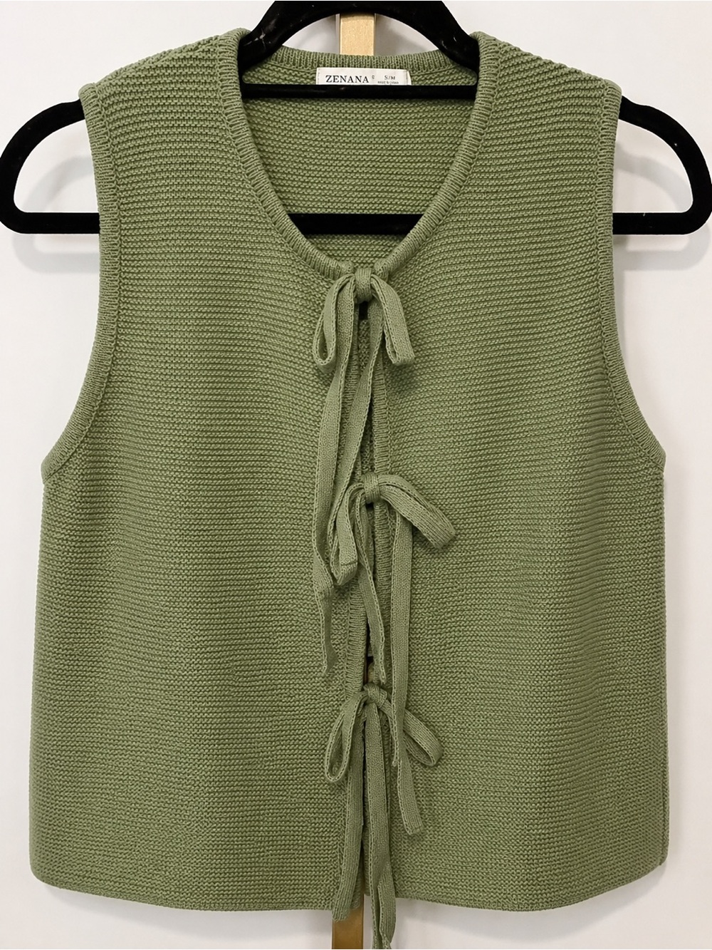 Zenana Outfitters Olive Knit Tie-Front Sleeveless Top